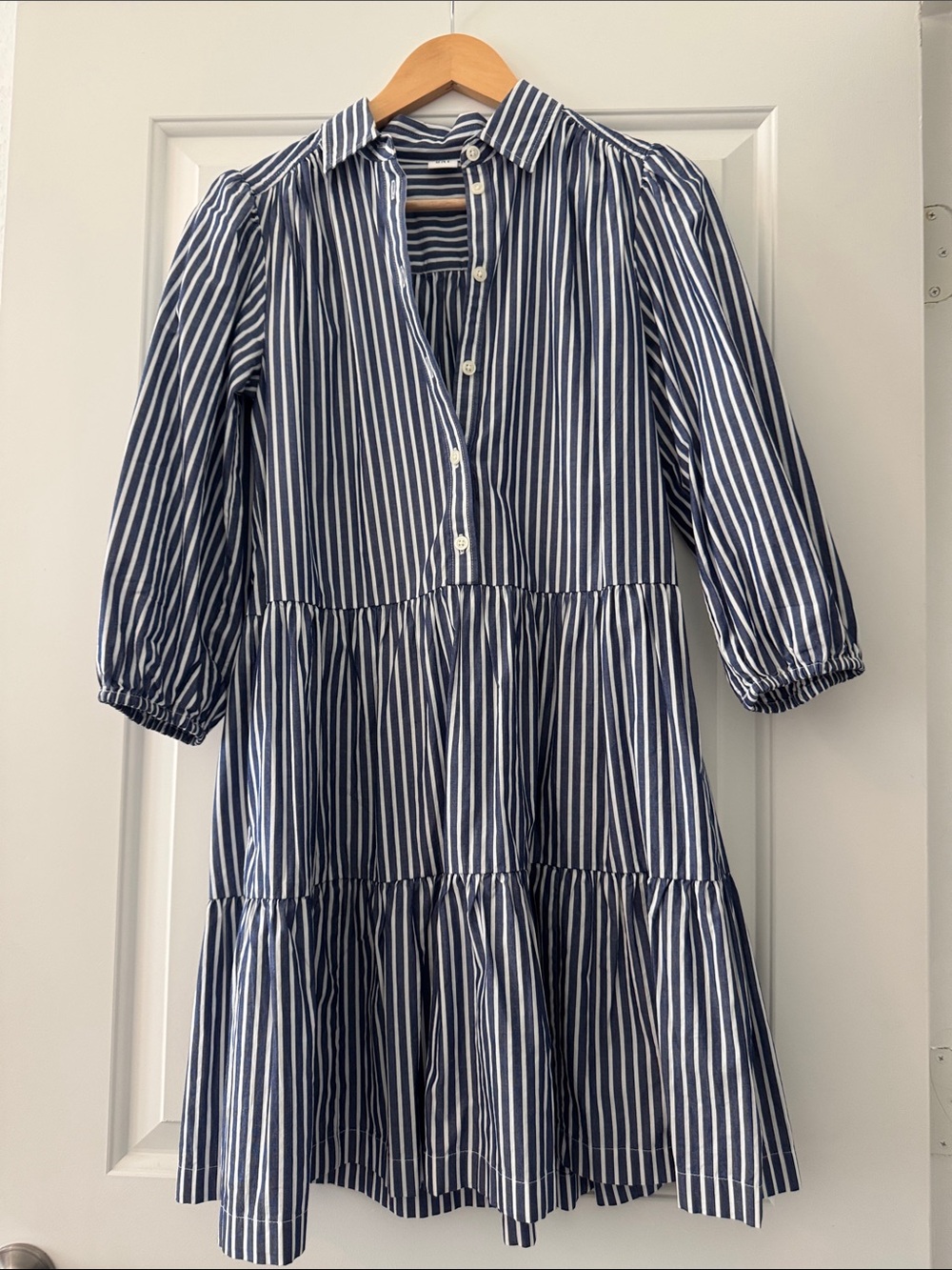 GAP Navy and White Striped Tiered Shirt Dress